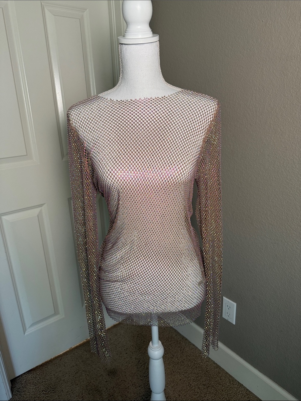 Free People Iridescent Mesh Long-Sleeve Top - Pink